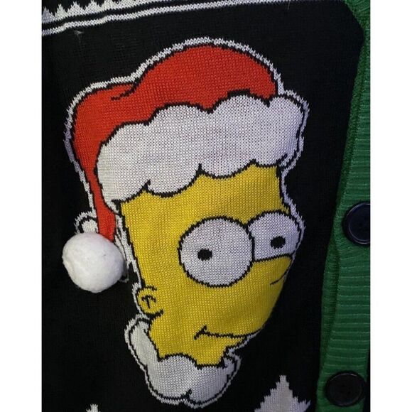 Bart Simpson Santa Ugly Christmas Sweater Men's Medium M Cardigan Green Red - Picture 5 of 10